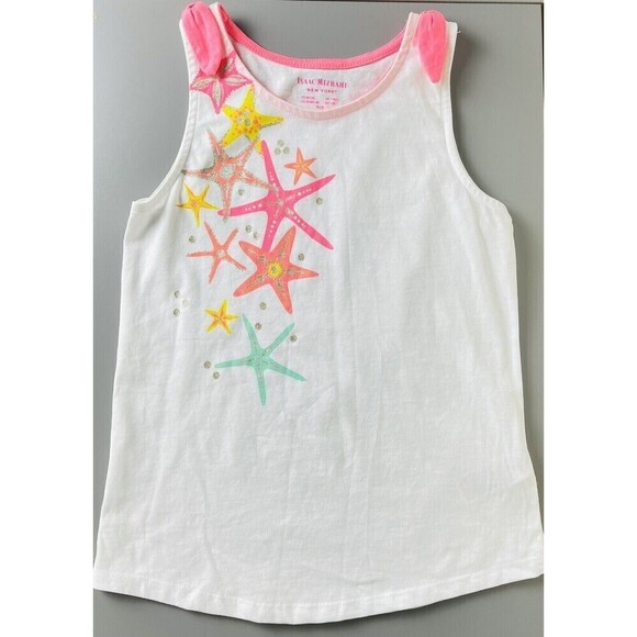 Isaac Mizrahi New York Girls White Tank Top Size M (7/8) Stars Glitter Colorful - Picture 1 of 9